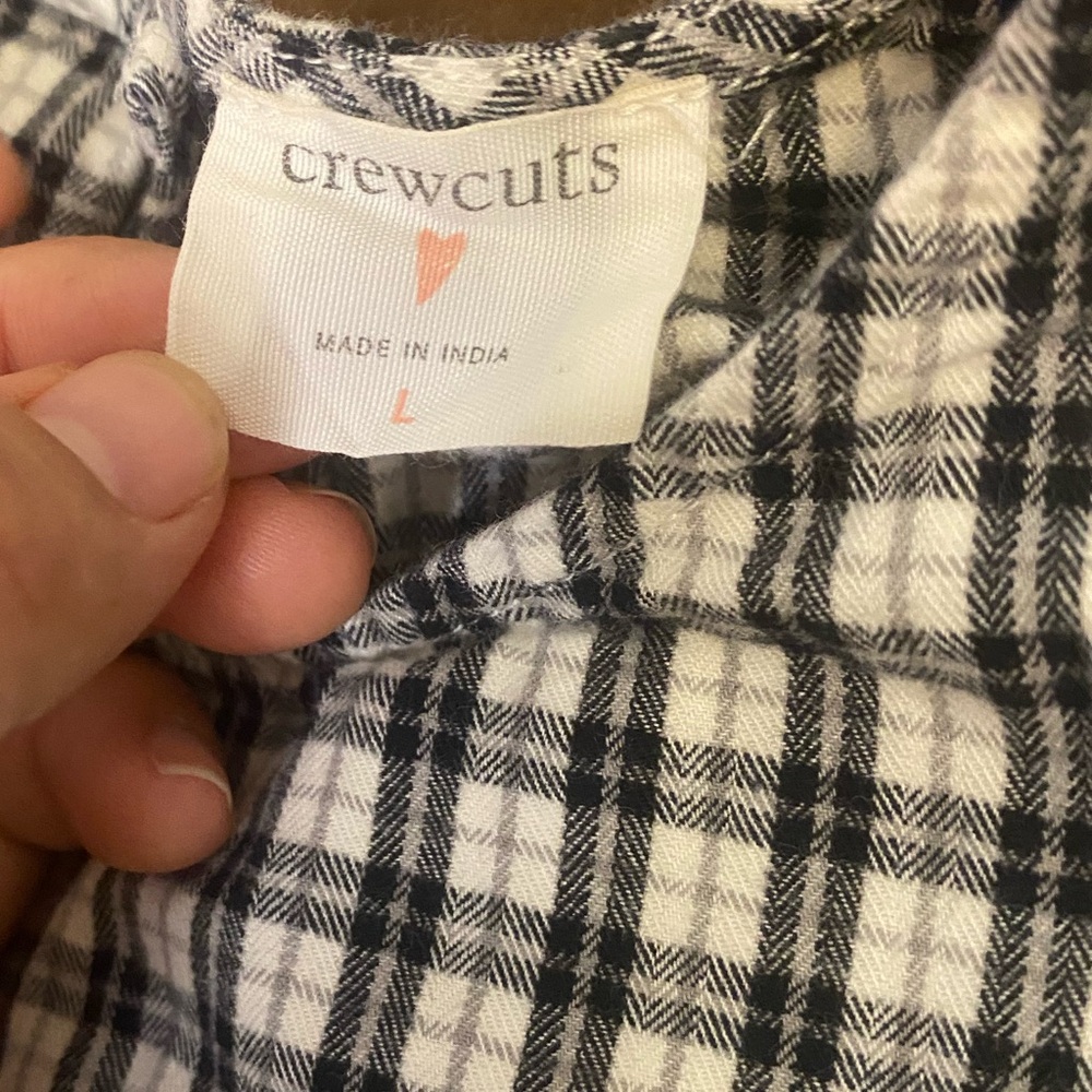 Crewcuts Black & White Plaid Blouse Girls' ruffle-shoulder flannel top sz large - Picture 9 of 10